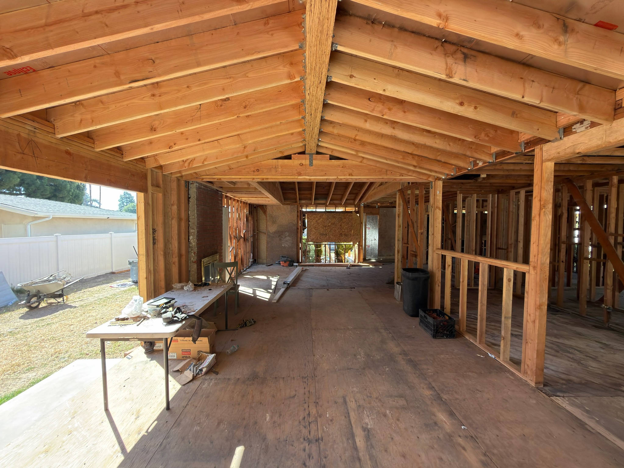 Open-plan framing during a full-home renovation by RMK Builders