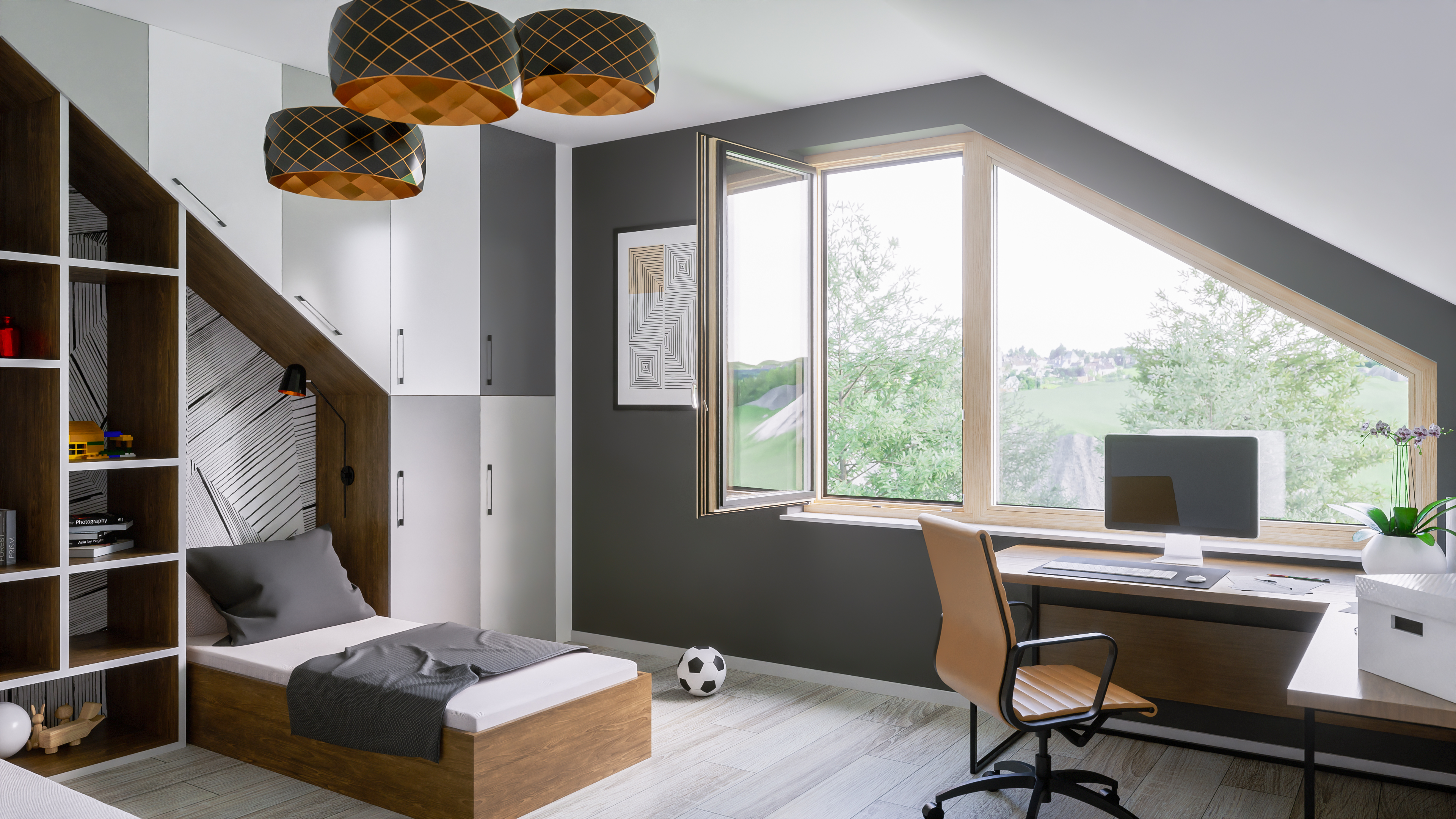 Duoline 68 wood-aluminium window in a children's room