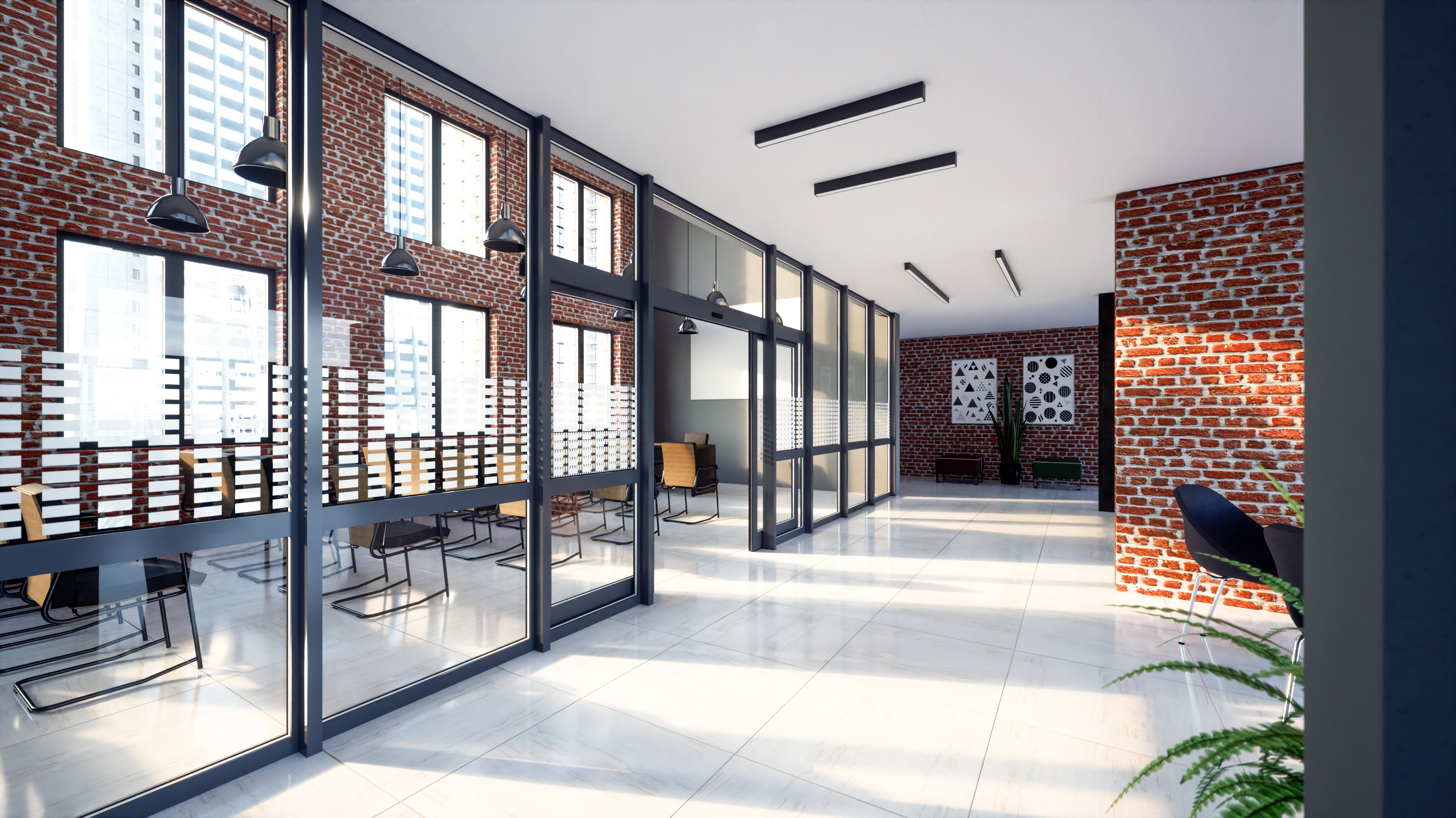 MB-45 aluminium-framed internal doors in a modern room