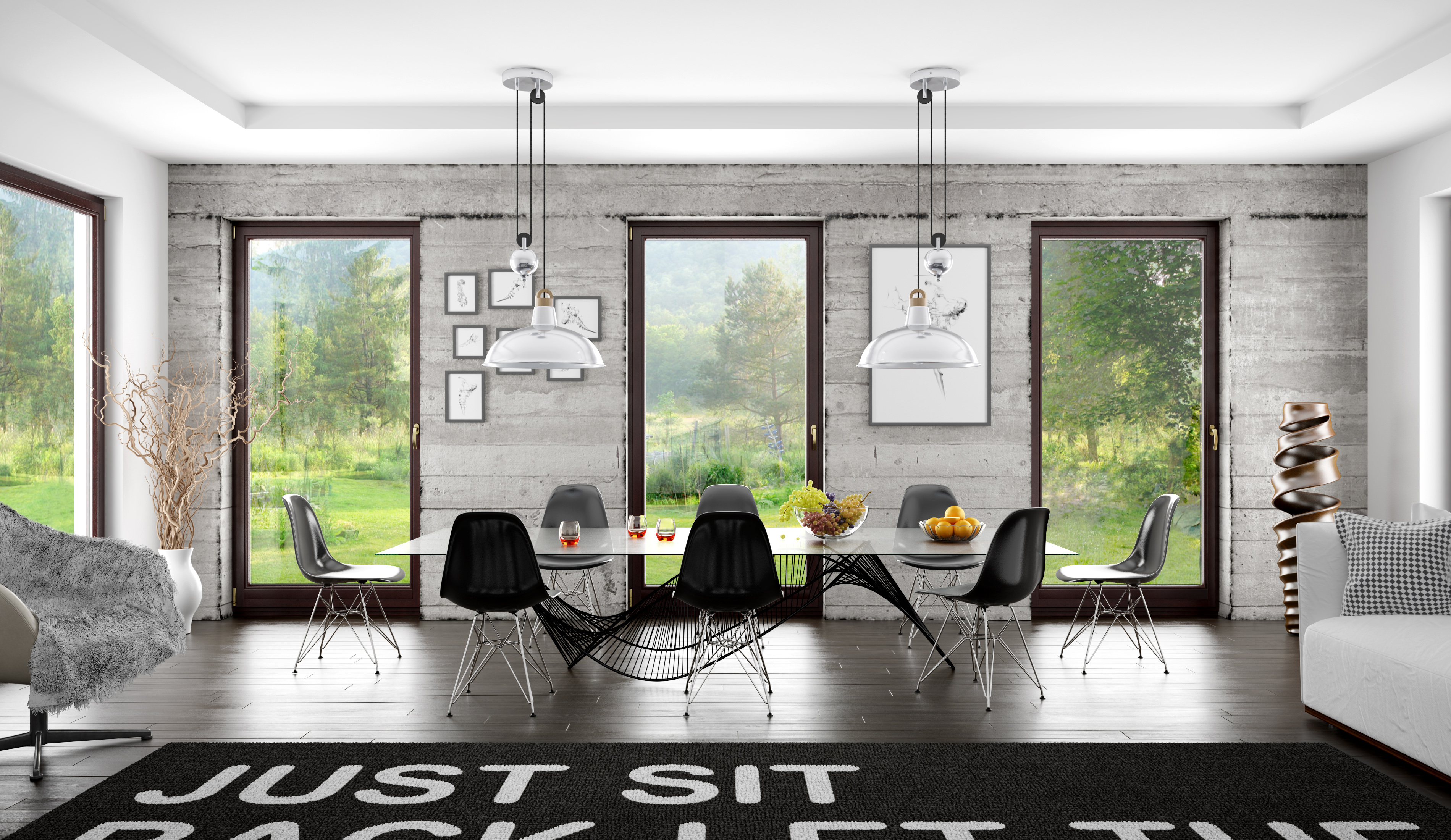 Softline 78 wooden windows beside a dining area